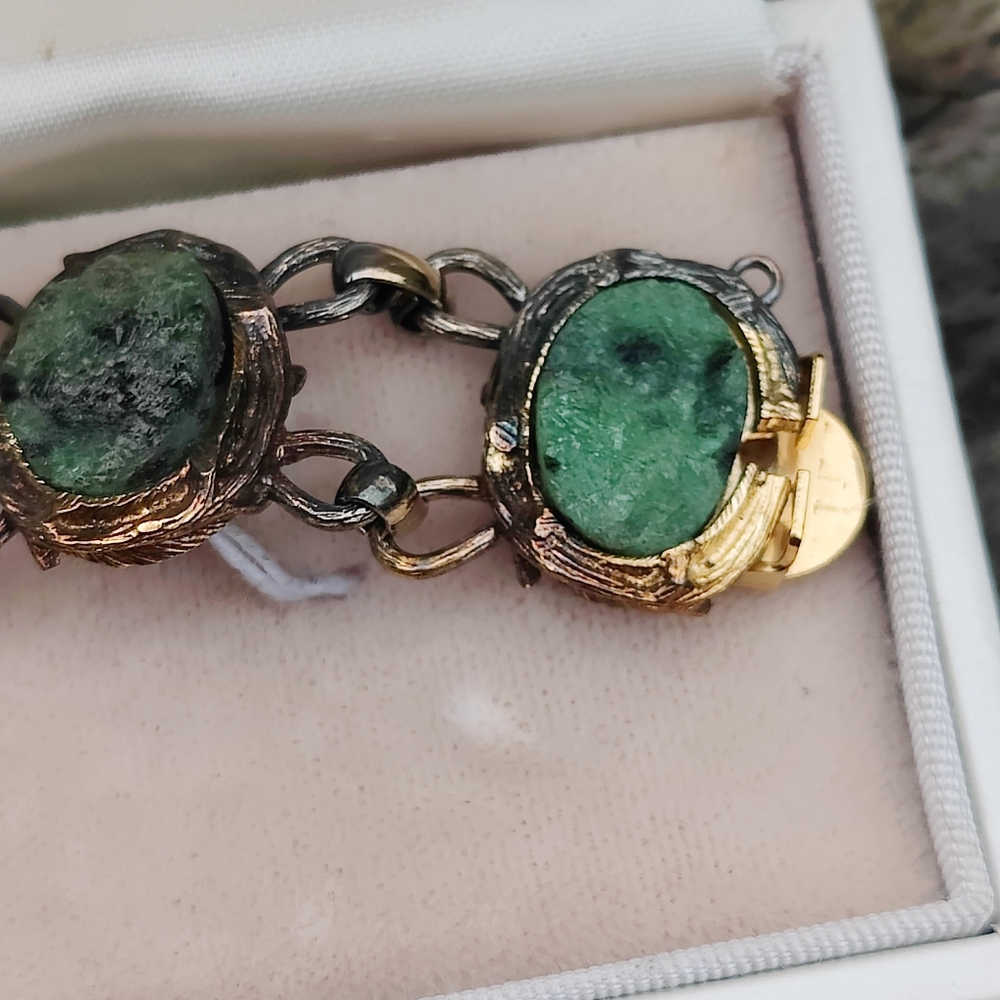 Antique 12K GF And Sterling Wells17 Jewels Chrysocolla Dial And Jade Watch - Picture 6 of 12